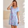 image:imageEkouaer Womens Nightgown Short Sleeve Night Gowns Soft Ruffled Sleep Shirt  Nightgowns for WomenV Neck Sleep DressShort NightgownPullover Soft Night DressRuffled SleepwearSummer T Shirt DressPurple Tie Dye