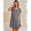 image:imageEkouaer Womens Nightgown Short Sleeve Night Gowns Soft Ruffled Sleep Shirt  Nightgowns for WomenV Neck Sleep DressShort NightgownPullover Soft Night DressRuffled SleepwearSummer T Shirt DressDark Grey