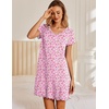 image:imageEkouaer Womens Nightgown Short Sleeve Night Gowns Soft Ruffled Sleep Shirt  Nightgowns for WomenV Neck Sleep DressShort NightgownPullover Soft Night DressRuffled SleepwearSummer T Shirt DressPink Florals