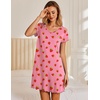 image:imageEkouaer Womens Nightgown Short Sleeve Night Gowns Soft Ruffled Sleep Shirt  Nightgowns for WomenV Neck Sleep DressShort NightgownPullover Soft Night DressRuffled SleepwearSummer T Shirt DressPink Strawberry