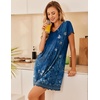image:imageEkouaer Womens Nightgown Short Sleeve Night Gowns Soft Ruffled Sleep Shirt  Nightgowns for WomenV Neck Sleep DressShort NightgownPullover Soft Night DressRuffled SleepwearSummer T Shirt DressEthnic Print Blue