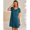 image:imageEkouaer Womens Nightgown Short Sleeve Night Gowns Soft Ruffled Sleep Shirt  Nightgowns for WomenV Neck Sleep DressShort NightgownPullover Soft Night DressRuffled SleepwearSummer T Shirt DressBlue Green