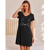 image:imageEkouaer Womens Nightgown Short Sleeve Night Gowns Soft Ruffled Sleep Shirt  Nightgowns for WomenV Neck Sleep DressShort NightgownPullover Soft Night DressRuffled SleepwearSummer T Shirt DressBlack Cat