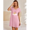 image:imageEkouaer Womens Nightgown Short Sleeve Night Gowns Soft Ruffled Sleep Shirt  Nightgowns for WomenV Neck Sleep DressShort NightgownPullover Soft Night DressRuffled SleepwearSummer T Shirt DressPink Teddy
