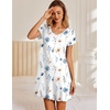 image:imageEkouaer Womens Nightgown Short Sleeve Night Gowns Soft Ruffled Sleep Shirt  Nightgowns for WomenV Neck Sleep DressShort NightgownPullover Soft Night DressRuffled SleepwearSummer T Shirt DressLine Florals