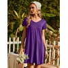image:imageEkouaer Womens Nightgown Short Sleeve Night Gowns Soft Ruffled Sleep Shirt  Nightgowns for WomenV Neck Sleep DressShort NightgownPullover Soft Night DressRuffled SleepwearSummer T Shirt DressPurple