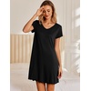image:imageEkouaer Womens Nightgown Short Sleeve Night Gowns Soft Ruffled Sleep Shirt  Nightgowns for WomenV Neck Sleep DressShort NightgownPullover Soft Night DressRuffled SleepwearSummer T Shirt DressBlack