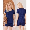 image:imageEkouaer Womens Pajama Sets Shorts Soft 2 Piece Lounge Set with Chest Pocket  Lightweight Sleepwear Vneck short sleeve top with drawstring shorts casual Pjs for allseason daily wear available in XSNavy Blue