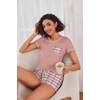 image:imageEkouaer Womens Pajama Sets Shorts Soft 2 Piece Lounge Set with Chest Pocket  Lightweight Sleepwear Vneck short sleeve top with drawstring shorts casual Pjs for allseason daily wear available in XSPink Plaid