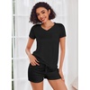 image:imageEkouaer Womens Pajama Sets Shorts Soft 2 Piece Lounge Set with Chest Pocket  Lightweight Sleepwear Vneck short sleeve top with drawstring shorts casual Pjs for allseason daily wear available in XSBlack