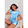 image:imageEkouaer Womens Pajama Sets Shorts Soft 2 Piece Lounge Set with Chest Pocket  Lightweight Sleepwear Vneck short sleeve top with drawstring shorts casual Pjs for allseason daily wear available in XSBlue Tie Dye