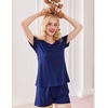 image:imageEkouaer Womens Pajama Sets Shorts Soft 2 Piece Lounge Set with Chest Pocket  Lightweight Sleepwear Vneck short sleeve top with drawstring shorts casual Pjs for allseason daily wear available in XSNavy Blue
