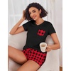 image:imageEkouaer Womens Pajama Sets Shorts Soft 2 Piece Lounge Set with Chest Pocket  Lightweight Sleepwear Vneck short sleeve top with drawstring shorts casual Pjs for allseason daily wear available in XSRed Plaid