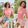 image:imageEkouaer Womens Pajama Sets Shorts Soft 2 Piece Lounge Set with Chest Pocket  Lightweight Sleepwear Vneck short sleeve top with drawstring shorts casual Pjs for allseason daily wear available in XSPink Vertical Stripes
