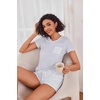 image:imageEkouaer Womens Pajama Sets Shorts Soft 2 Piece Lounge Set with Chest Pocket  Lightweight Sleepwear Vneck short sleeve top with drawstring shorts casual Pjs for allseason daily wear available in XSGray and White Stripes