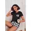 image:imageEkouaer Womens Pajama Sets Shorts Soft 2 Piece Lounge Set with Chest Pocket  Lightweight Sleepwear Vneck short sleeve top with drawstring shorts casual Pjs for allseason daily wear available in XSBlack and White Plaid