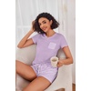 image:imageEkouaer Womens Pajama Sets Shorts Soft 2 Piece Lounge Set with Chest Pocket  Lightweight Sleepwear Vneck short sleeve top with drawstring shorts casual Pjs for allseason daily wear available in XSPurple Stripes