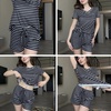 image:imageEkouaer Womens Pajama Sets Shorts Soft 2 Piece Lounge Set with Chest Pocket  Lightweight Sleepwear Vneck short sleeve top with drawstring shorts casual Pjs for allseason daily wear available in XSBlack and White Stripes