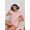 image:imageEkouaer Womens Pajama Sets Shorts Soft 2 Piece Lounge Set with Chest Pocket  Lightweight Sleepwear Vneck short sleeve top with drawstring shorts casual Pjs for allseason daily wear available in XSPink and White Stripes