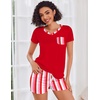 image:imageEkouaer Womens Pajama Sets Shorts Soft 2 Piece Lounge Set with Chest Pocket  Lightweight Sleepwear Vneck short sleeve top with drawstring shorts casual Pjs for allseason daily wear available in XSRed White Stripe