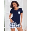 image:imageEkouaer Womens Pajama Sets Shorts Soft 2 Piece Lounge Set with Chest Pocket  Lightweight Sleepwear Vneck short sleeve top with drawstring shorts casual Pjs for allseason daily wear available in XSBlue Plaid