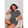 image:imageEkouaer Womens Pajama Sets Shorts Soft 2 Piece Lounge Set with Chest Pocket  Lightweight Sleepwear Vneck short sleeve top with drawstring shorts casual Pjs for allseason daily wear available in XSBlack and White Stripes