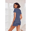 image:imageEkouaer Womens Pajama Sets Shorts Soft 2 Piece Lounge Set with Chest Pocket  Lightweight Sleepwear Vneck short sleeve top with drawstring shorts casual Pjs for allseason daily wear available in XSNavy Blue Stripes