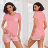 image:imageEkouaer Womens Pajama Sets Shorts Soft 2 Piece Lounge Set with Chest Pocket  Lightweight Sleepwear Vneck short sleeve top with drawstring shorts casual Pjs for allseason daily wear available in XSPink Vertical Stripes