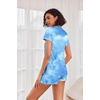 image:imageEkouaer Womens Pajama Sets Shorts Soft 2 Piece Lounge Set with Chest Pocket  Lightweight Sleepwear Vneck short sleeve top with drawstring shorts casual Pjs for allseason daily wear available in XSBlue Tie Dye