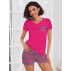 image:imageEkouaer Womens Pajama Sets Shorts Soft 2 Piece Lounge Set with Chest Pocket  Lightweight Sleepwear Vneck short sleeve top with drawstring shorts casual Pjs for allseason daily wear available in XSRose Red Plaid