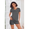 image:imageEkouaer Womens Pajama Sets Shorts Soft 2 Piece Lounge Set with Chest Pocket  Lightweight Sleepwear Vneck short sleeve top with drawstring shorts casual Pjs for allseason daily wear available in XSBlack and White Stripes
