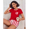 image:imageEkouaer Womens Pajama Sets Shorts Soft 2 Piece Lounge Set with Chest Pocket  Lightweight Sleepwear Vneck short sleeve top with drawstring shorts casual Pjs for allseason daily wear available in XSRed White Stripe