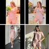 image:imageEkouaer Womens Pajama Sets Shorts Soft 2 Piece Lounge Set with Chest Pocket  Lightweight Sleepwear Vneck short sleeve top with drawstring shorts casual Pjs for allseason daily wear available in XSPink and White Stripes
