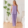 image:imageEkouaer Womens Pajamas Set Sleeveless Lounge Sets Tank Top and Pants Pjs  V Neck Top Loungewear with Side Slit Comfy Lounge Pants with Pockets Elastic Waistband 2 Piece Sleepwear Loose FitLilac