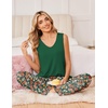 image:imageEkouaer Womens Pajamas Set Sleeveless Lounge Sets Tank Top and Pants Pjs  V Neck Top Loungewear with Side Slit Comfy Lounge Pants with Pockets Elastic Waistband 2 Piece Sleepwear Loose FitFloral Green