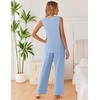 image:imageEkouaer Womens Pajamas Set Sleeveless Lounge Sets Tank Top and Pants Pjs  V Neck Top Loungewear with Side Slit Comfy Lounge Pants with Pockets Elastic Waistband 2 Piece Sleepwear Loose FitBaby Blue