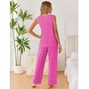 image:imageEkouaer Womens Pajamas Set Sleeveless Lounge Sets Tank Top and Pants Pjs  V Neck Top Loungewear with Side Slit Comfy Lounge Pants with Pockets Elastic Waistband 2 Piece Sleepwear Loose FitLeopard Pink