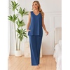 image:imageEkouaer Womens Pajamas Set Sleeveless Lounge Sets Tank Top and Pants Pjs  V Neck Top Loungewear with Side Slit Comfy Lounge Pants with Pockets Elastic Waistband 2 Piece Sleepwear Loose FitNavy Blue