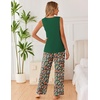 image:imageEkouaer Womens Pajamas Set Sleeveless Lounge Sets Tank Top and Pants Pjs  V Neck Top Loungewear with Side Slit Comfy Lounge Pants with Pockets Elastic Waistband 2 Piece Sleepwear Loose FitFloral Green