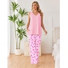 image:imageEkouaer Womens Pajamas Set Sleeveless Lounge Sets Tank Top and Pants Pjs  V Neck Top Loungewear with Side Slit Comfy Lounge Pants with Pockets Elastic Waistband 2 Piece Sleepwear Loose FitPink Butterfly