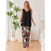 image:imageEkouaer Womens Pajamas Set Sleeveless Lounge Sets Tank Top and Pants Pjs  V Neck Top Loungewear with Side Slit Comfy Lounge Pants with Pockets Elastic Waistband 2 Piece Sleepwear Loose FitBlack Pink Leaf