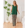 image:imageEkouaer Womens Pajamas Set Sleeveless Lounge Sets Tank Top and Pants Pjs  V Neck Top Loungewear with Side Slit Comfy Lounge Pants with Pockets Elastic Waistband 2 Piece Sleepwear Loose FitFloral Green