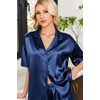 image:imageEkouaer Womens Satin Pajama Set Short Sleeve Sleepwear Button Down Pjs  Silky Smooth Satin Soft Top and Shorts Bridal Getting Ready Outfit 2 Piece Loungewear Set for Daily Sleep Wedding PartyNavy Blue
