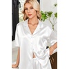 image:imageEkouaer Womens Satin Pajama Set Short Sleeve Sleepwear Button Down Pjs  Silky Smooth Satin Soft Top and Shorts Bridal Getting Ready Outfit 2 Piece Loungewear Set for Daily Sleep Wedding PartyWhite