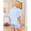 image:imageEkouaer Womens Satin Pajama Set Short Sleeve Sleepwear Button Down Pjs  Silky Smooth Satin Soft Top and Shorts Bridal Getting Ready Outfit 2 Piece Loungewear Set for Daily Sleep Wedding PartyBlue WhiteStripes