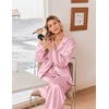 image:imageEkouaer Womens Satin Silk Pajamas Long Sleeve Button Up Pjs Lounge Sets  Soft 2Piece Set Adjustable Drawstring Waistband Side Pockets Ideal for Sleep Lounging PartyPink