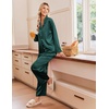 image:imageEkouaer Womens Satin Silk Pajamas Long Sleeve Button Up Pjs Lounge Sets  Soft 2Piece Set Adjustable Drawstring Waistband Side Pockets Ideal for Sleep Lounging PartyDark Green