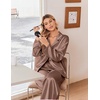 image:imageEkouaer Womens Satin Silk Pajamas Long Sleeve Button Up Pjs Lounge Sets  Soft 2Piece Set Adjustable Drawstring Waistband Side Pockets Ideal for Sleep Lounging PartyBrown