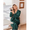 image:imageEkouaer Womens Satin Silk Pajamas Long Sleeve Button Up Pjs Lounge Sets  Soft 2Piece Set Adjustable Drawstring Waistband Side Pockets Ideal for Sleep Lounging PartyDark Green