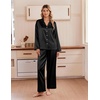 image:imageEkouaer Womens Satin Silk Pajamas Long Sleeve Button Up Pjs Lounge Sets  Soft 2Piece Set Adjustable Drawstring Waistband Side Pockets Ideal for Sleep Lounging PartyBlack